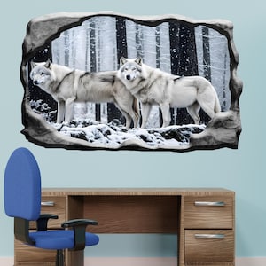 White Wolves Forest Wall Sticker Mural Decal Poster Self-adhesive Picture Bedroom Nursery Office Home Decor 1261