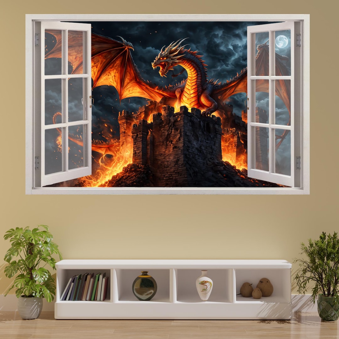 3D Dragon Wall Sticker – Fantasy Castle Mural Decal | Self-adhesive ...