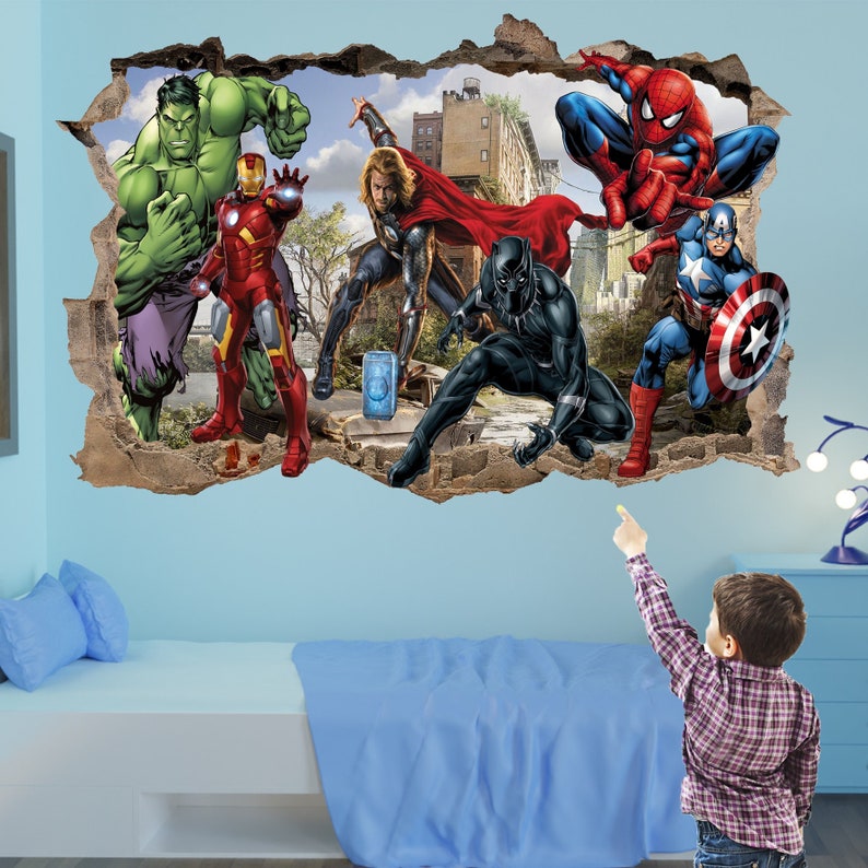 Extra große Avengers Vinyl Wandaufkleber Held Spiderman Black Panther Jungen Schlafzimmer Dekor 1152 Bild 1