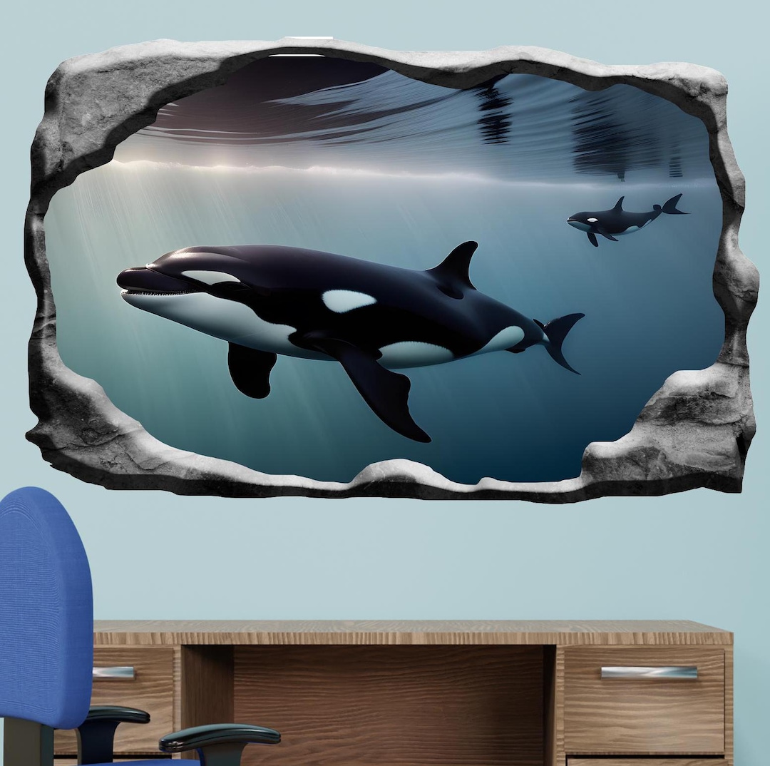 Killer Whales in Ocean Wall Sticker Mural Decal Picture Self-adhesive ...