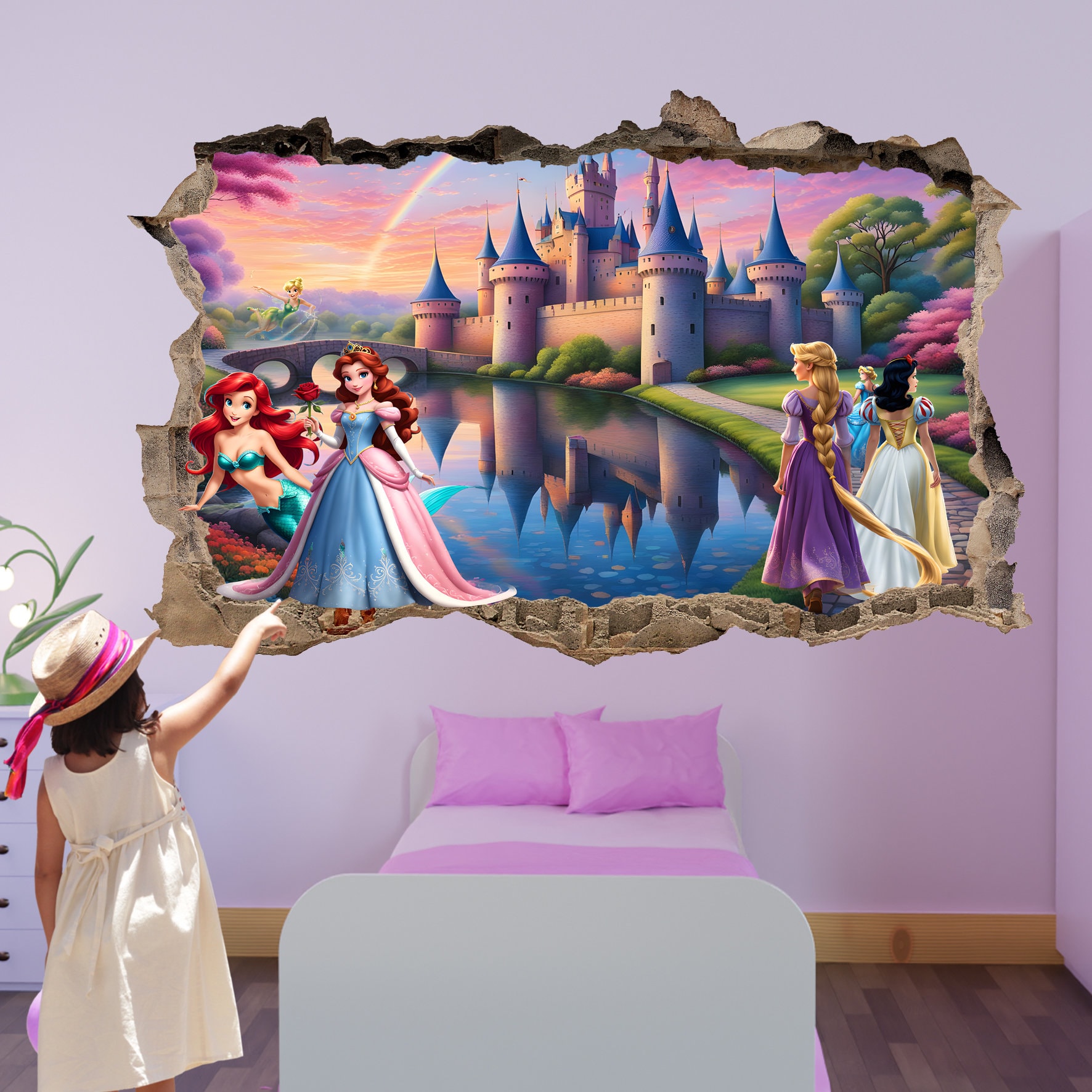 Castle Princess Characters Wall Sticker Decal Mural Poster Room Nursery ...