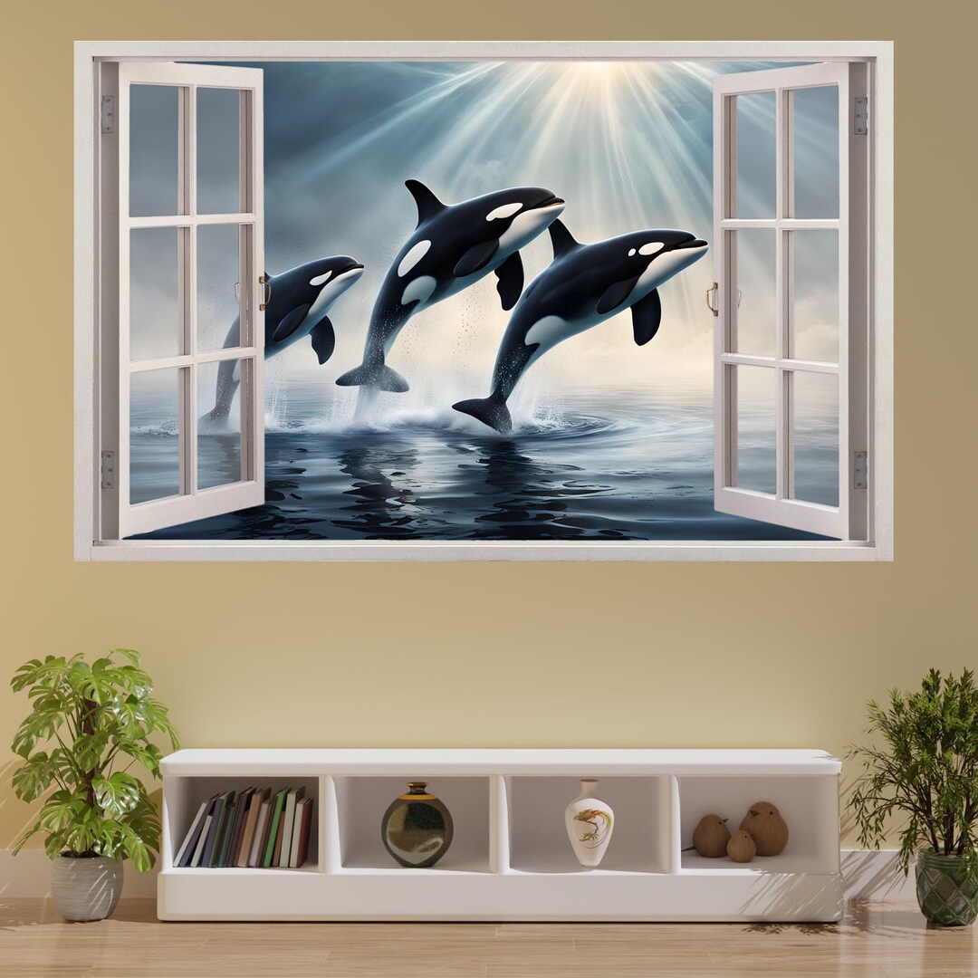 Killer Whales in Ocean Wall Sticker Mural Decal Picture Self-adhesive ...