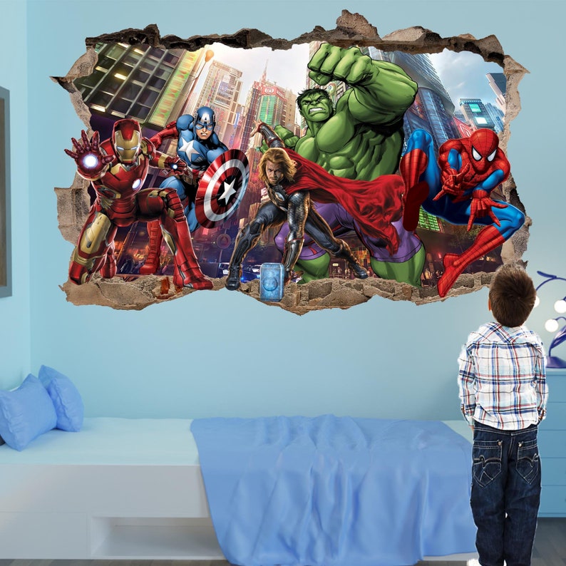 Super-héros Avengers Sticker Mural Thor Spiderman Hulk Ironman Sticker Mural Affiche Décor 1106 image 2
