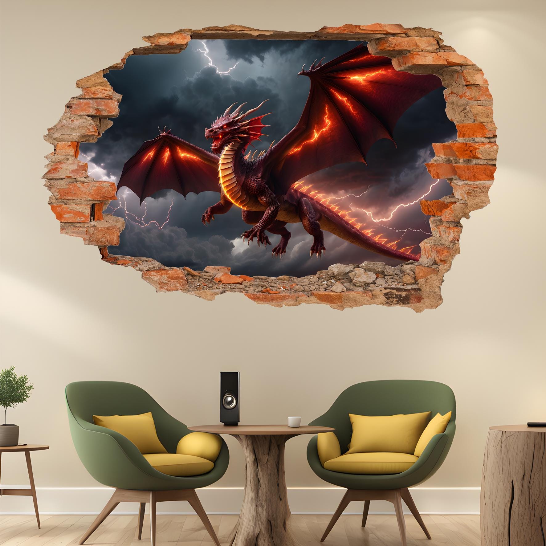 Flying Dragon Wall Sticker – Fantasy Mural Decal | Self-adhesive Poster ...