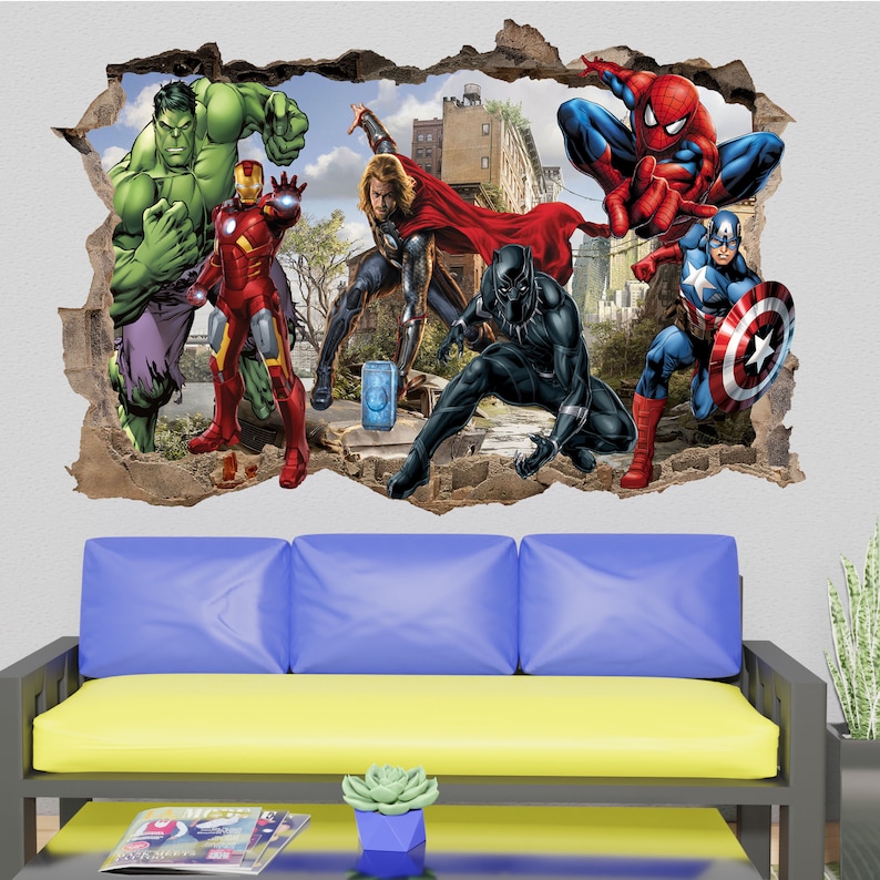 Extra große Avengers Vinyl Wandaufkleber Held Spiderman Black Panther Jungen Schlafzimmer Dekor 1152 Bild 3