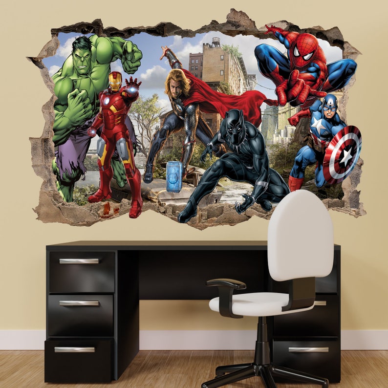 Extra große Avengers Vinyl Wandaufkleber Held Spiderman Black Panther Jungen Schlafzimmer Dekor 1152 Bild 2