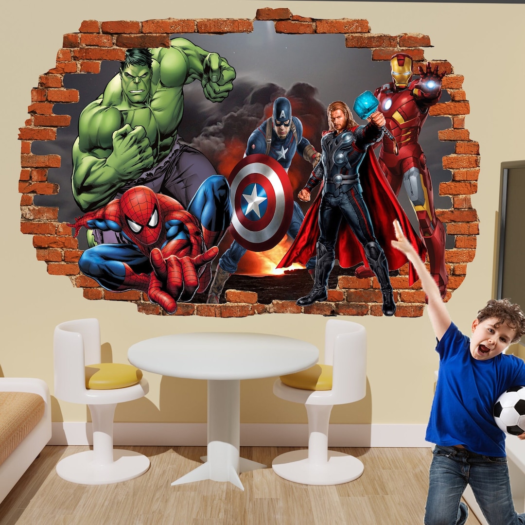Avengers Wall Stickers Heroes Spiderman Hulk Thor Decal Mural Poster Kids Boys Room Decor 1113
