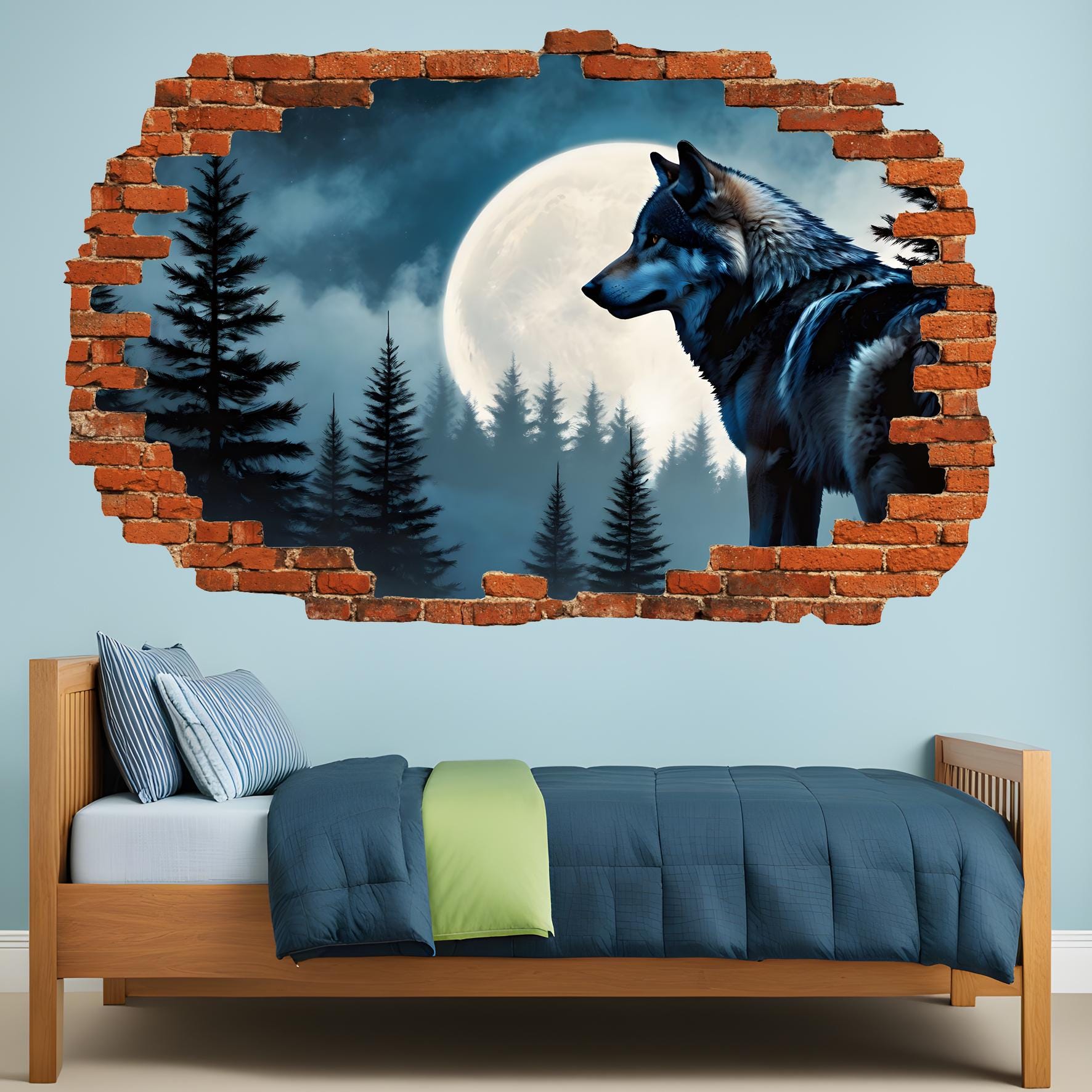 Majestic Wolf and Moon Mural Decal Poster Wall Art Sticker Self ...
