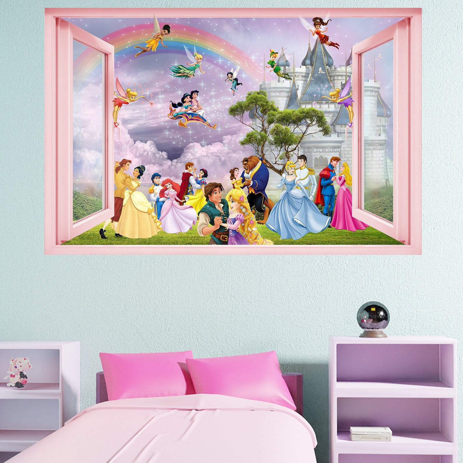 Princess Prince Fairies Castle Wall Art Sticker Decal Mural Poster ...
