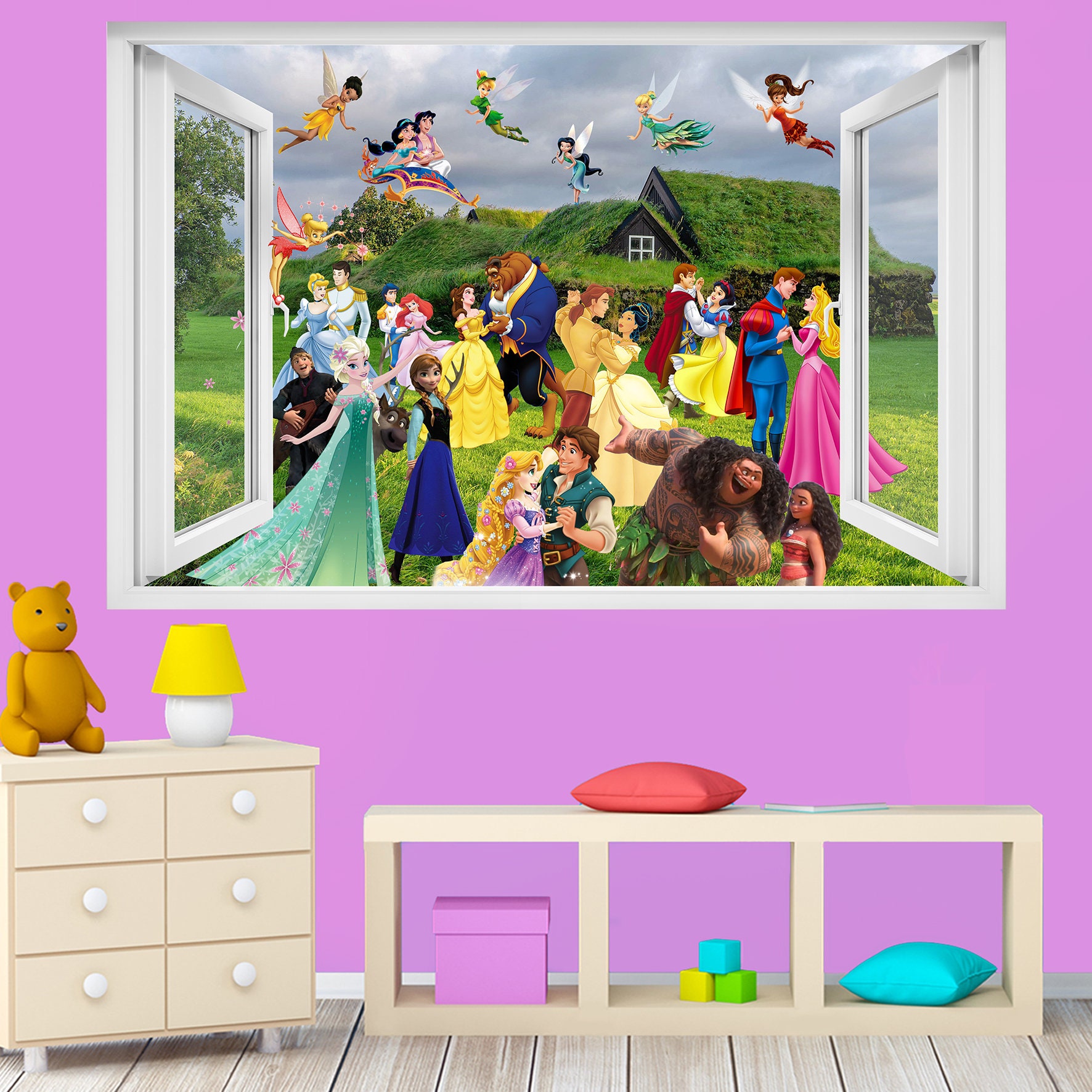 Famous Princesses Princes Cartoon Characters Fairies Fantasy Wall Art ...