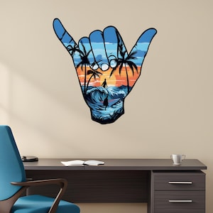 Shaka Sign Surfing Hawaii Tropical Wall Sticker Decal Mural Poster Self-adhesive Removable Room, Home, Office Decor 1308