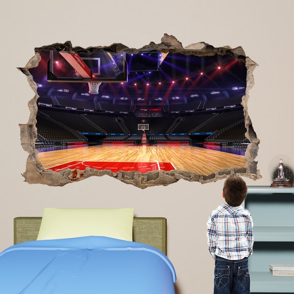 Autocollant mural de terrain de basket 3D Art vinyle affiche enfants chambre bureau pépinière décor 1129