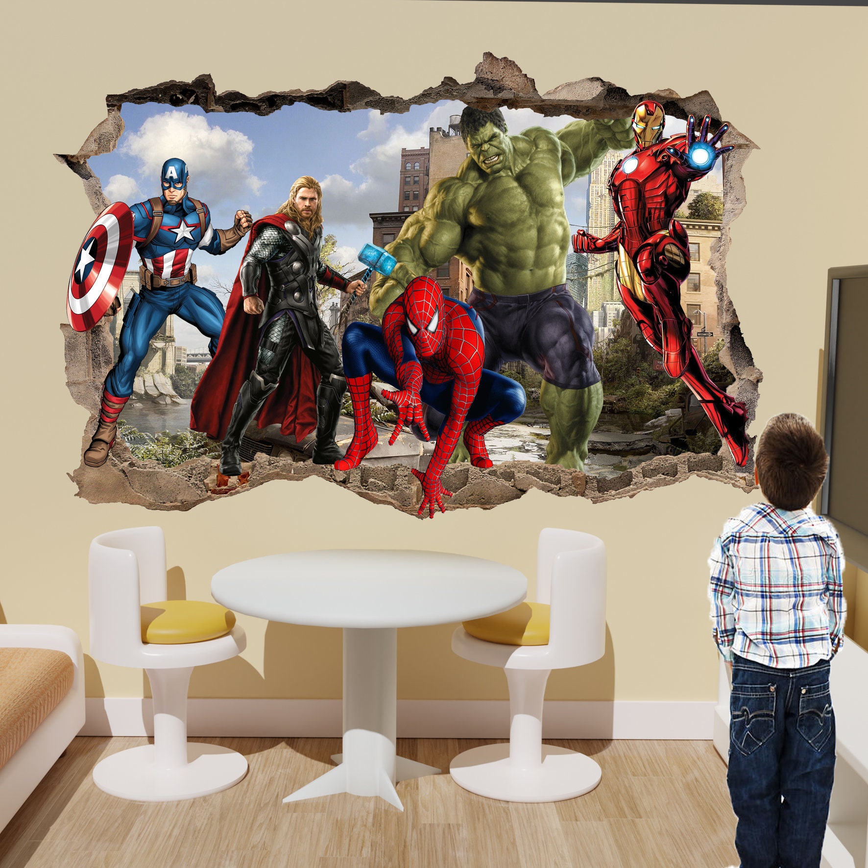 Wall Stickers Superheroes Decal Mural Avengers Spiderman Hulk Thor ...