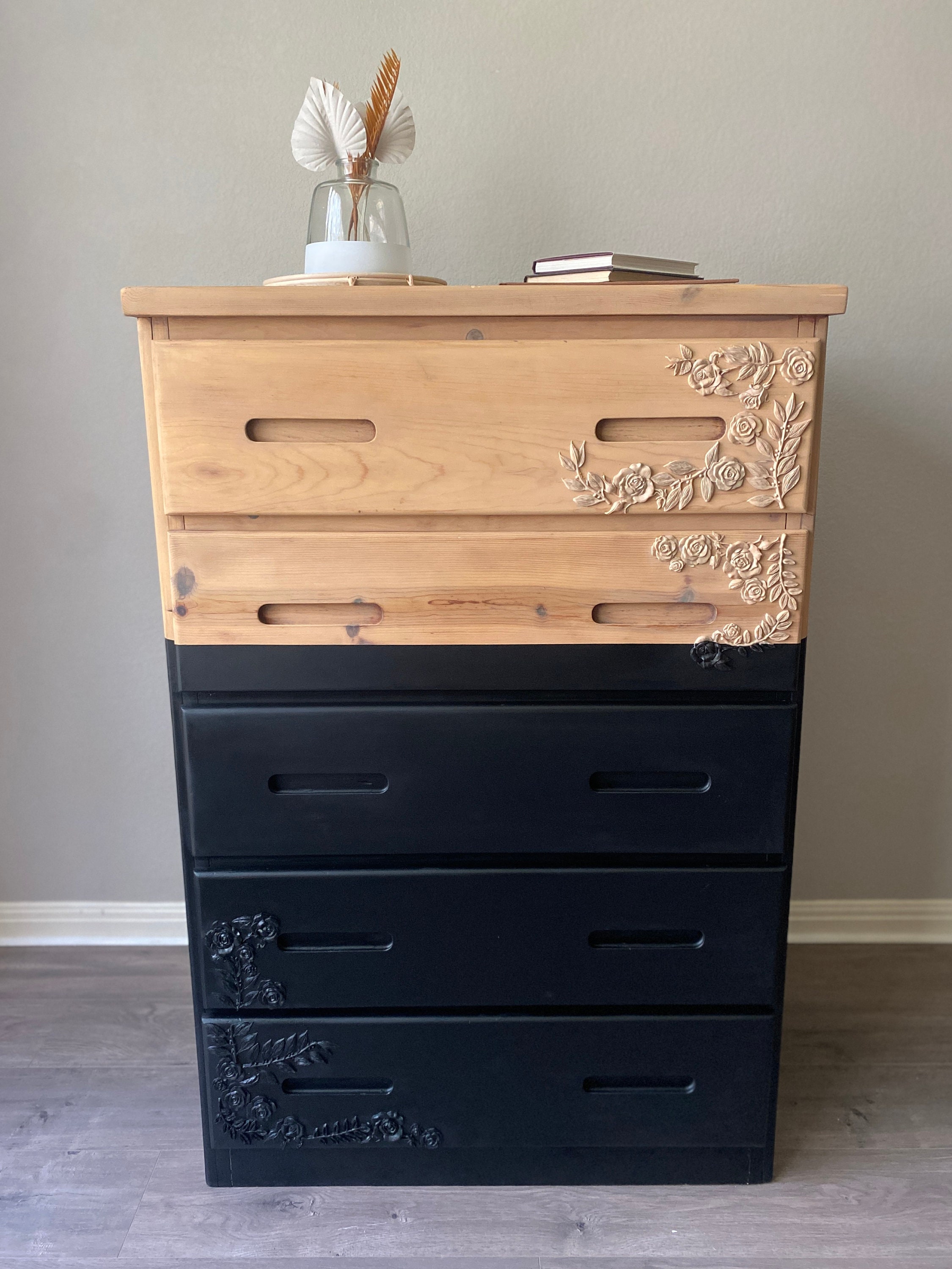 anthropologie black dresser Jaden Antique Black Metal Embossed 6 Drawer Chest – Luxury Handicraft main image 0