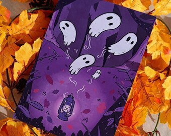 Ghost Lantern Spooky art print - A5