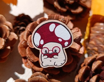 Reading Mushroom Wooden Pin Badge