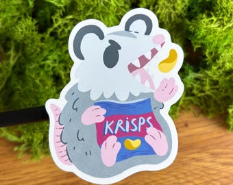 Crisp eating Possum Vinyl Sticker