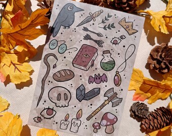 Fantasy DnD Quest Items art print - A5