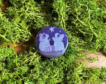 Racoons at Night Button Badge 38mm
