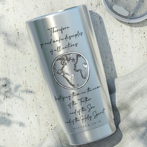 Matthew 28:19 Bible Verse Mug, The Great Commission Coffee Mug, Make Disciples Gift Mug, Christian Globe Travel Mug, Gift for Missionary