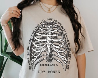 Ezekiel 37:4-5 Dry Bones Bible Verse T-shirt, Dry Bones Come To Life Shirt, Cool Skeleton Christian Tee, Gift for Her, Vintage Religious Tee