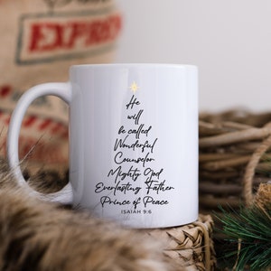 Isaiah 9:6 Christmas Bible Verse Gift Mug, Christmas Christian Coffee Cup, Merry Christmas Tea Mug, Christmas Tree Mug, Jesus Christ is Born