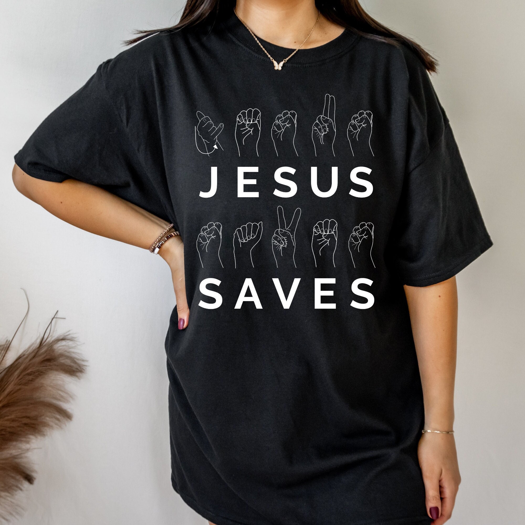Jesus Sign Language T-shirt, Christian ASL Shirt, Jesus Christ Saves ...