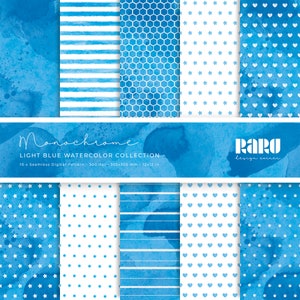 Set di 10 Carte digitali acquerello color azzurro - pattern digitale per stampa ad alta risoluzione - formato scrapbooking 305x305mm