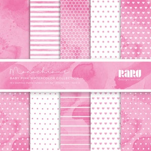Set di 10 Carte digitali acquerello color baby pink - pattern digitale per stampa ad alta risoluzione - formato scrapbooking 305x305mm