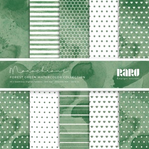 Set di 10 Carte digitali acquerello color verde foresta - pattern digitale per stampa ad alta risoluzione - formato scrapbooking 305x305mm