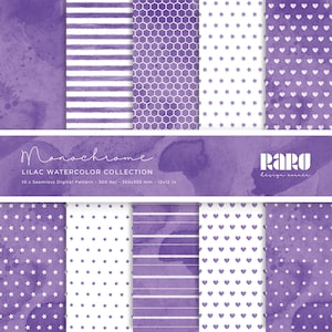Set di 10 Carte digitali acquerello color lilla - pattern digitale per stampa ad alta risoluzione - formato scrapbooking 305x305mm