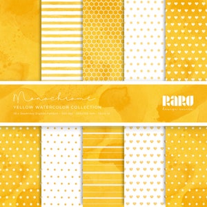 Set di 10 Carte digitali acquerello color giallo - pattern digitale per stampa ad alta risoluzione - formato scrapbooking 305x305mm