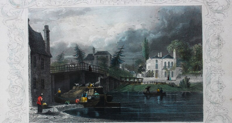 Antique 19th Century Datchet Bridge Bucks. Hand Coloured Engraving ...