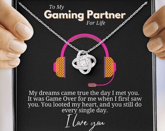 To My Gaming Partner for Life. Romantic Pendant Necklace Jewelry Gift for Wife or Partner for Christmas or Birthday. White or Yellow Gold.