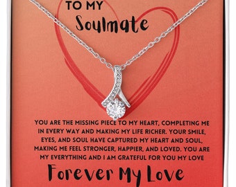 To My Soulmate Jewelry Present From Husband - Jewellery For Wife - White Gold Necklace Gift - Mom Gift Ideas - Elegant Pendant For Wife Gift