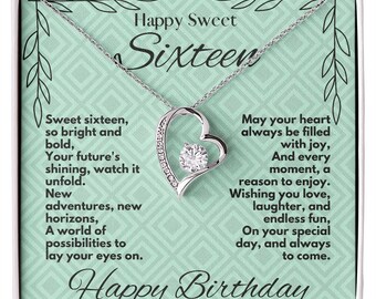 Gift To Daughter On Her Sweet Sixteen Birthday - Unique Jewelry Heart Necklace Present With A Message Card In A Box - Cute Bday Gifts Ideas