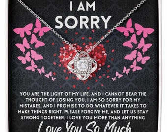 I Am Sorry - White Gold Jewelry Necklace For Your Girl - Message Card Jewelry Present - Gift For Her - Apology Jewelry Gift For Her
