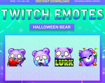 Halloween Bär Twitch Emote Paket 112x112 / 56x56 / 28x28 - Twitch, Discord, Youtube, Halloween Emotes, Bär Emotes, Halloween Twitch Emotes