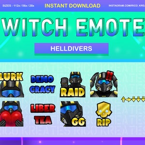 Paquete de gestos de Twitch Helldivers 2 112x112 / 56x56 / 28x28 - Twitch, Discord, Youtube, gestos Helldivers