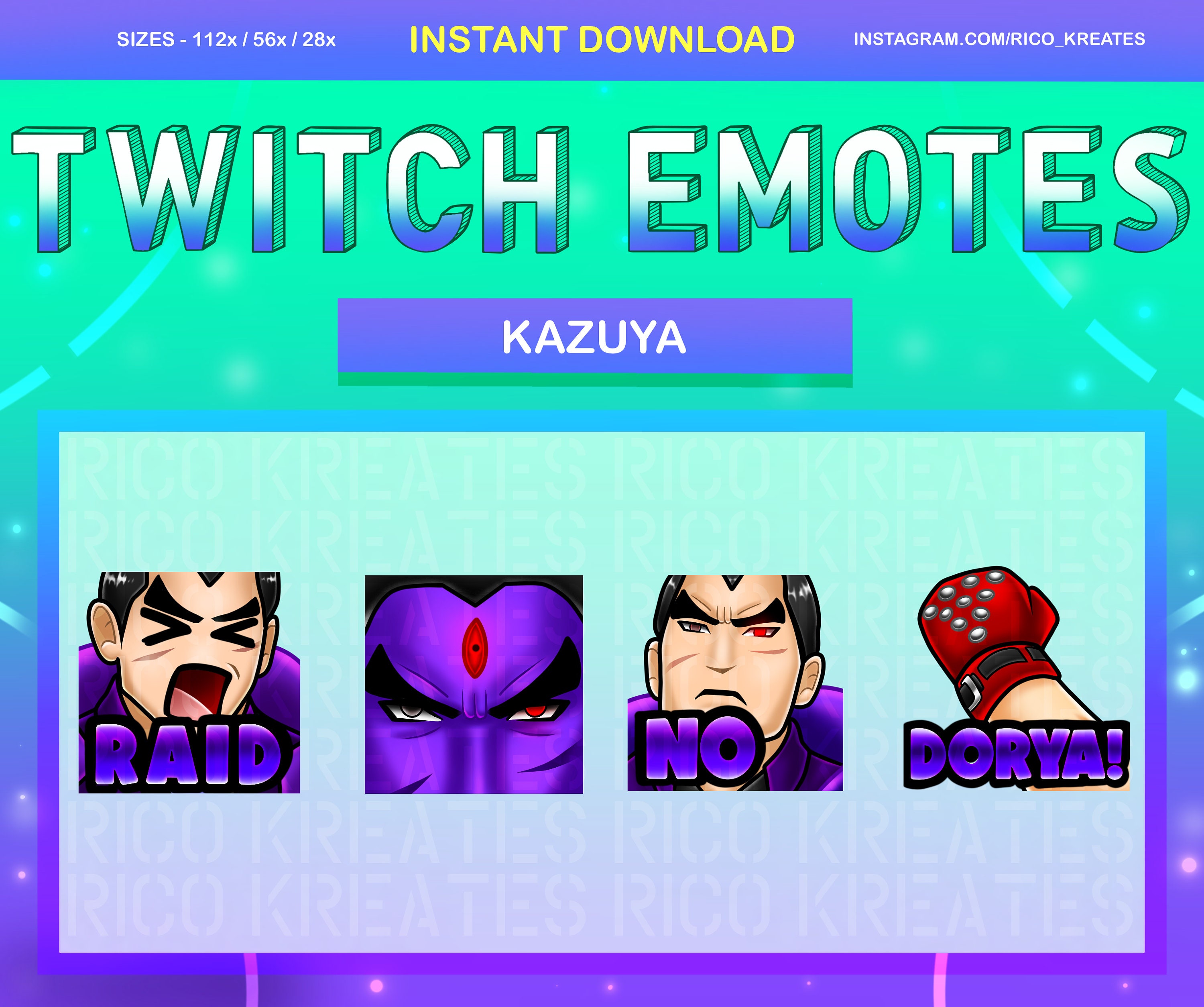 Kazuya Tekken 8 Twitch Emote Pack 112x112 / 56x56 / 28x28 - Twitch, Discord, Youtube, Tekken 8, Kazuya Emotes, Fighting Game Emotes