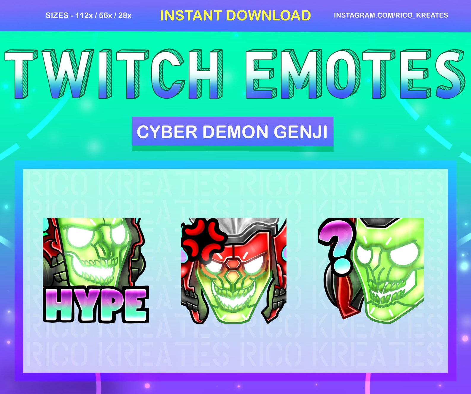 Demon Emote Set Cyber Demon Genji Overwatch Twitch Emote Pack 112x112 / 56x56 / 28x28 ...