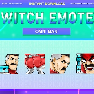 May include: Four Twitch emotes featuring a cartoon character with a red and white suit. The emotes are labeled "EZ", "Think", and "Omni Man".