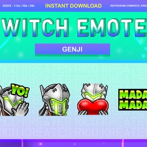 Genji Overwatch Twitch Emote Pack 112x112 / 56x56 / 28x28 - Twitch, Discord, Youtube, Over Watch, Over Watch 2, Genji Emotes, Love Emotes
