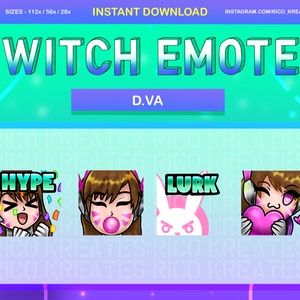Dva Overwatch Twitch Emote Pack 112x112 / 56x56 / 28x28 - Twitch, Discord, Youtube, Over Watch, Over Watch 2, Dva Emotes, Love Emotes