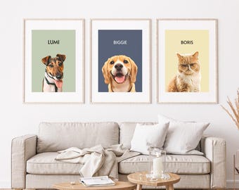 Custom Pet Portrait, Personalised Digital Pet Portrait, Dog Cat Wall Art, Printable Pet Memorial Gift, Pet Drawing Style DIGITAL DOWNLOAD