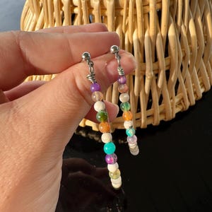 Rainbow Gemstone Hoop Earrings - Handmade Colorful Beaded Natural Stone Earrings - Boho Chic Gemstone Hoops - Earrings for Women