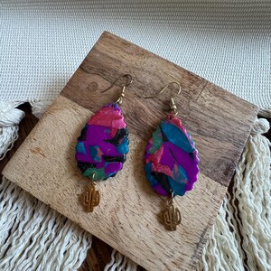 Polymer Clay Earrings - Statement Earrings - Handmade Jewelry - Pink Purple Earrings - Lightweight Earrings Dangle, Country Western Earrings