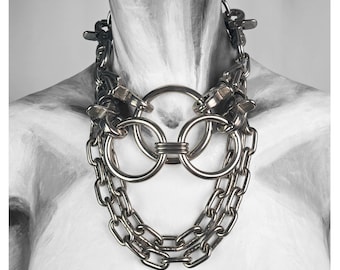 Handgefertigte Edelstahl Gliederhalskette FLÄCHENBRAND: Upcycled Leather Brutalist Jewellery