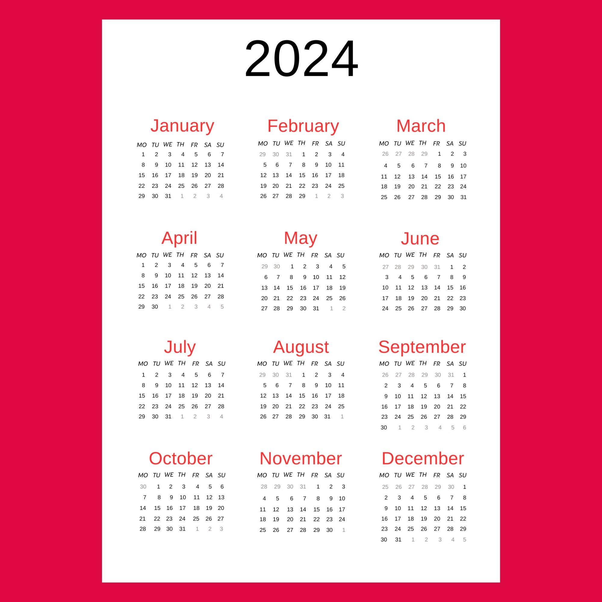 2024-calendar-12-month-single-page-pdf-instant-download-printable-etsy