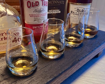Charred Oak Whiskey Flight Board - Bourbon Tasting Glasses, Bourbon, Scotch, Single Malt, Home Bar, Graduation Gift, Father's Day Gift